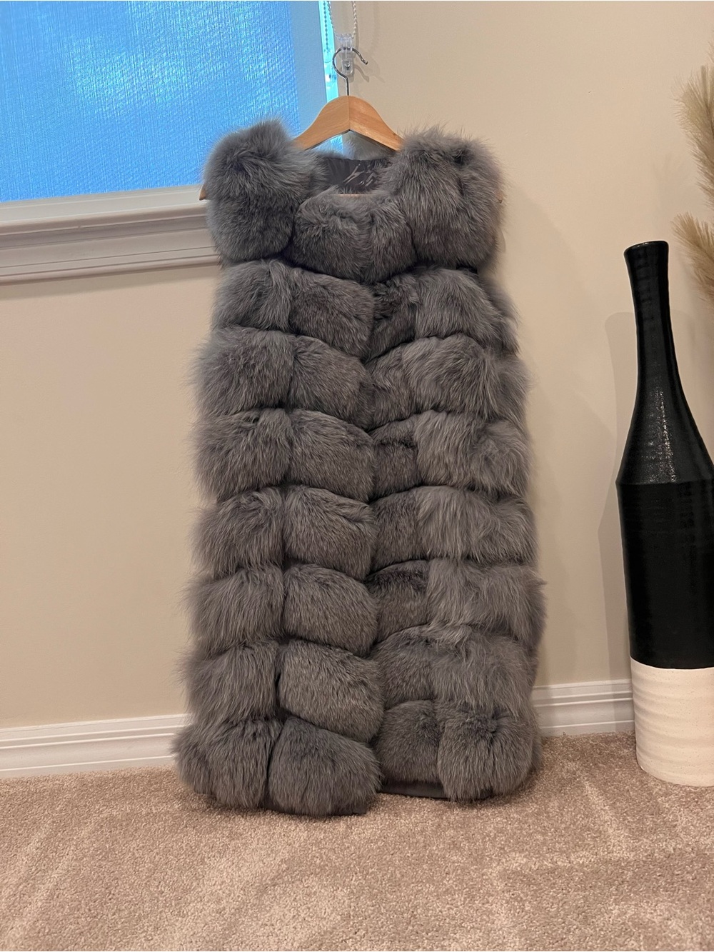 Luxurious Gray Faux Fur Long Vest - Sleeveless Plush Outerwear